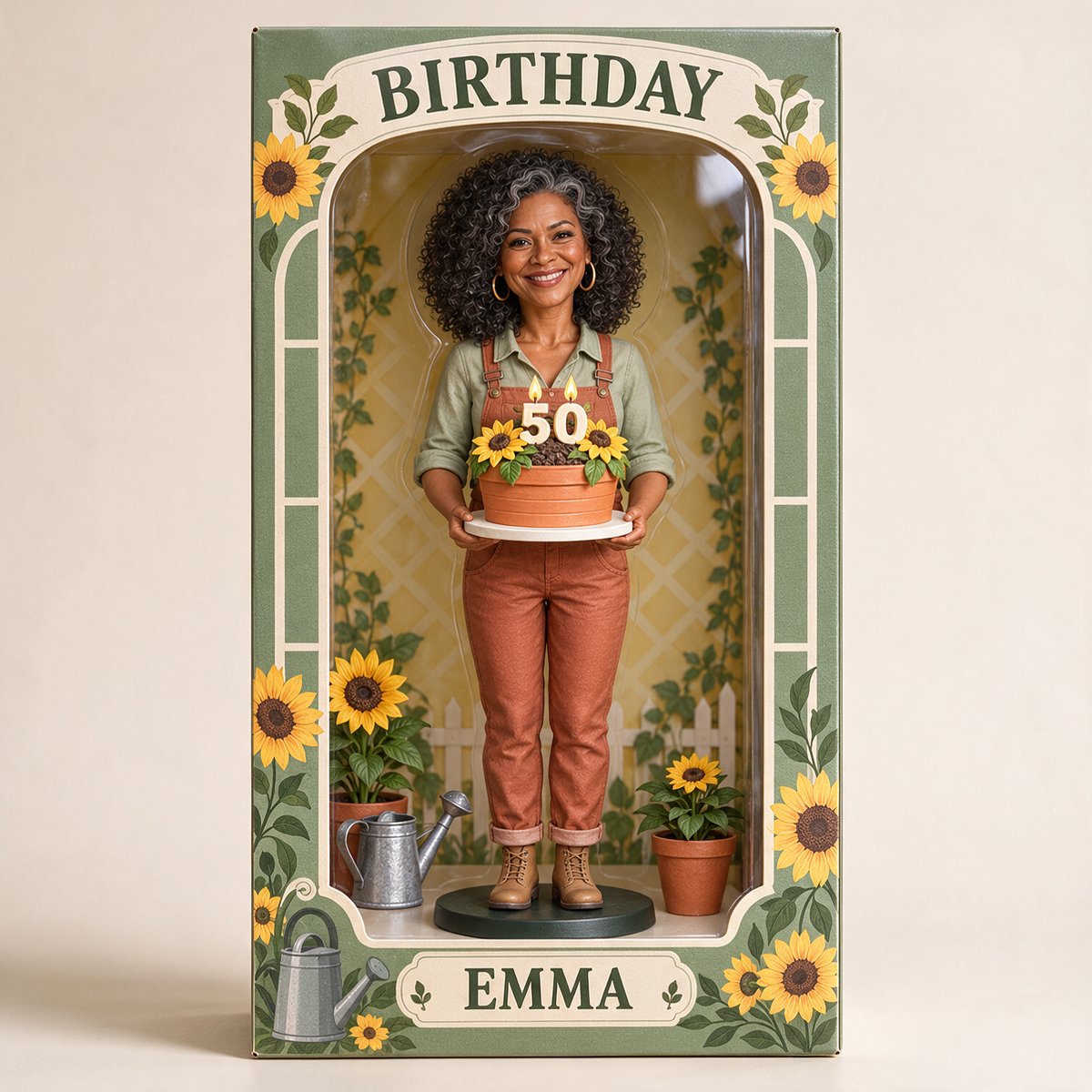 Personalized Gardening Acrylic Display Box - Birthday Photo Figurine Gift