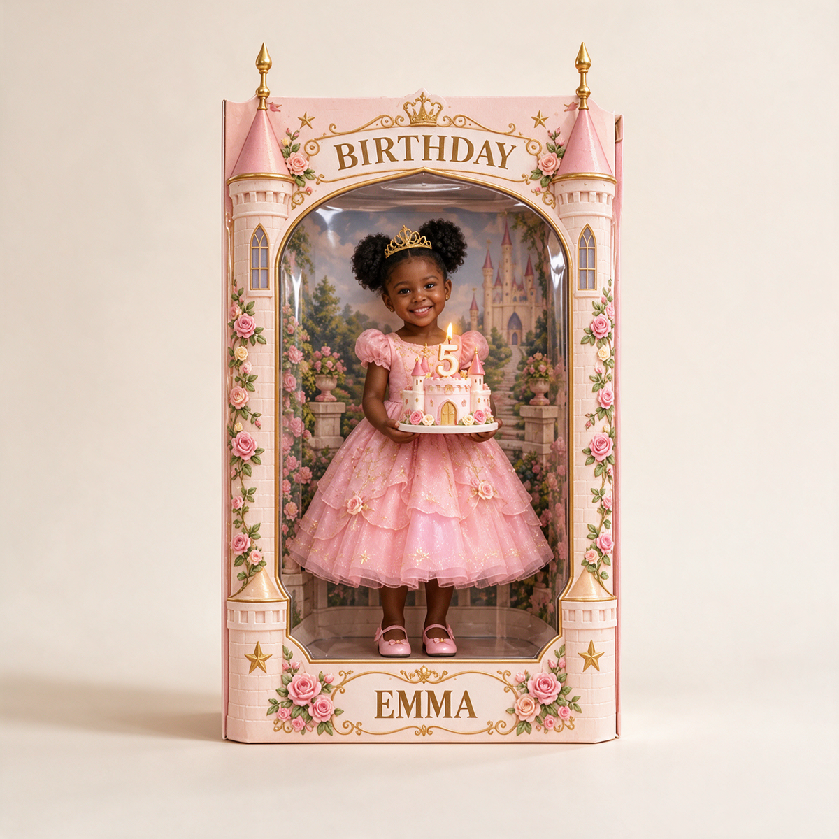 Boîte d'affichage acrylique personnalisée avec photo de château - Cadeau d'anniversaire pour filles