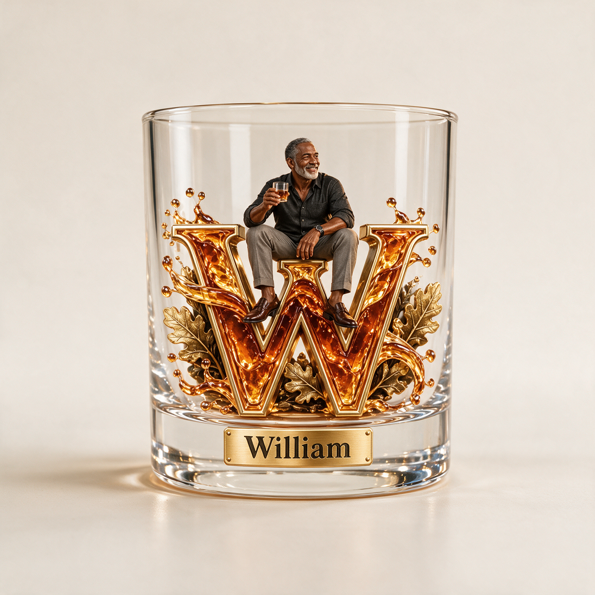 Personalized Custom Photo Whiskey Lover Monogram Whiskey Glass - Gift for Older Men