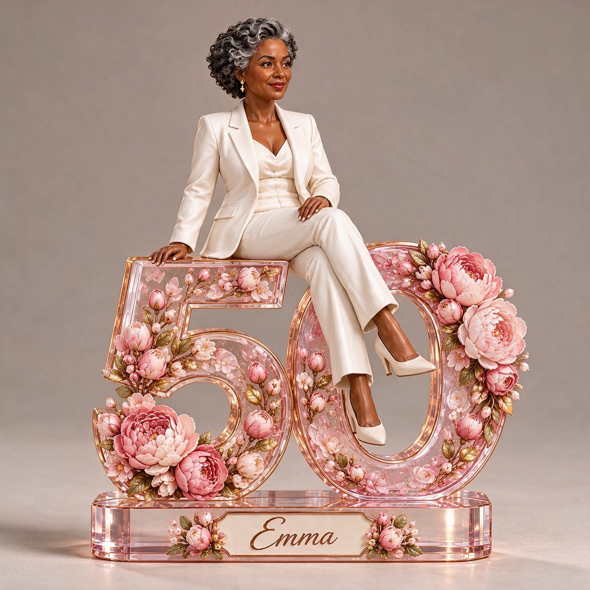 Personalized Custom Photo Pink Peony Custom Shaped Acrylic Plaque - 50th Birthday Gift for Women