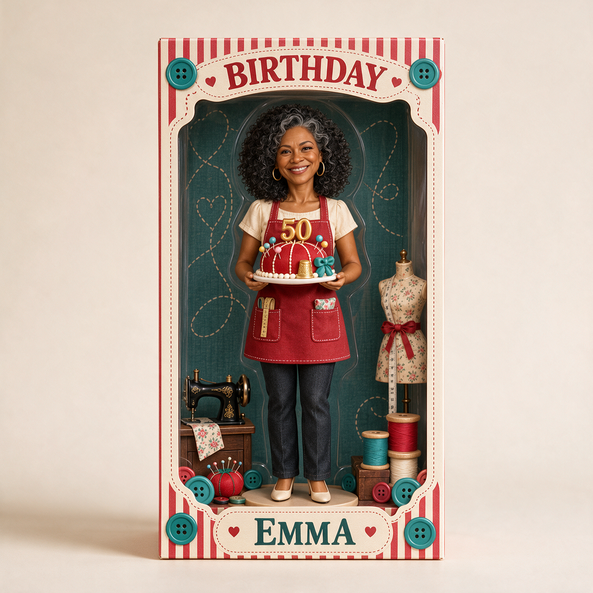 Personalized Sewing Acrylic Display Box - Birthday Portrait Figurine Gift