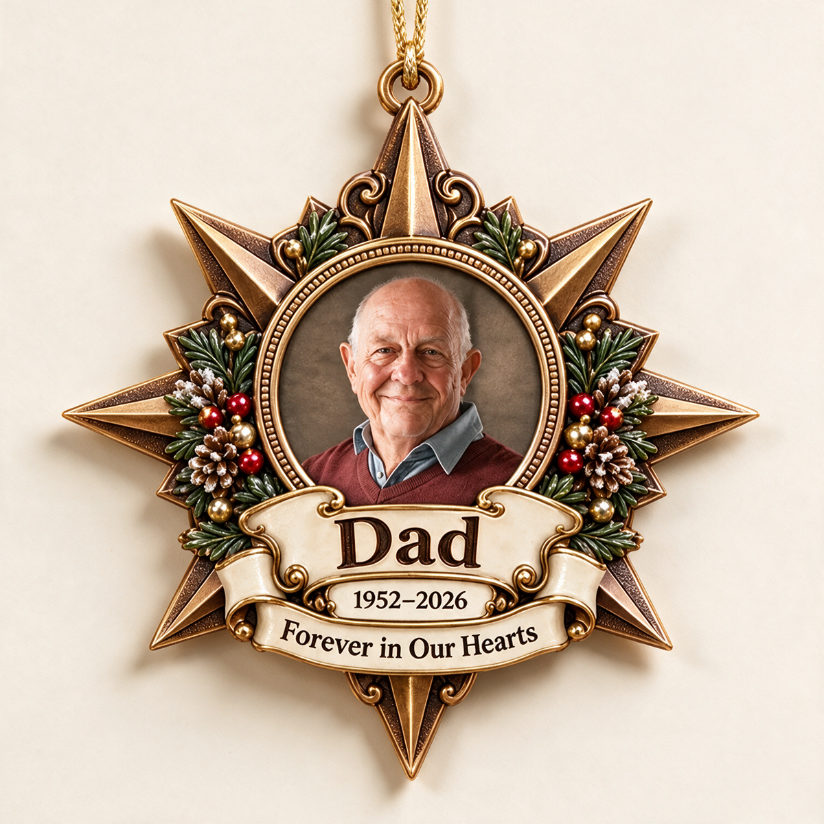 Personalized Custom Photo Dad Memorial Star 3D Ornament - Christmas Remembrance Keepsake
