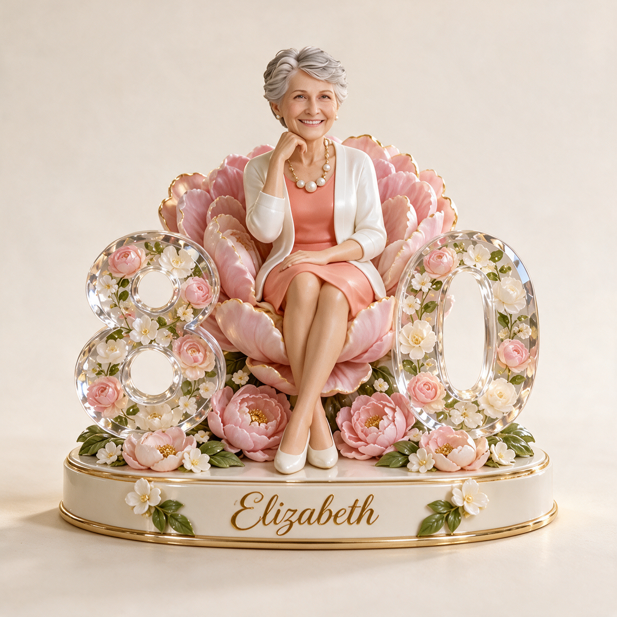 Figurine d'anniversaire personnalisée - Portrait sur mesure, cadeau souvenir Pivoine