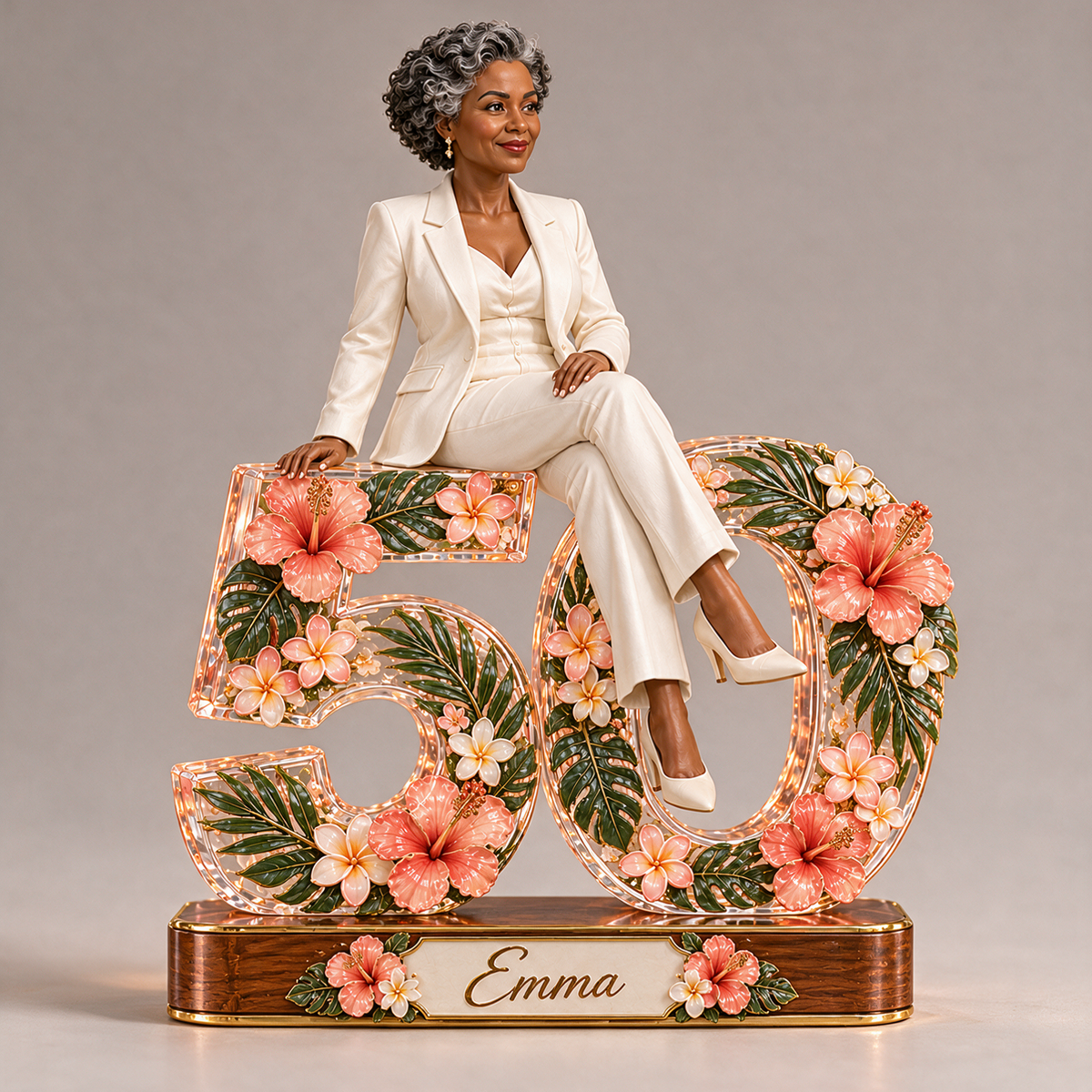 Personalized Custom Photo Tropical Floral Custom Shaped Acrylic Plaque - 50th Birthday Gift for Women