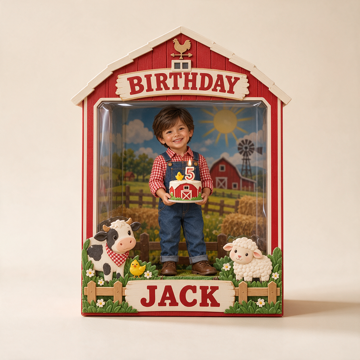 Personalized Custom Photo Farm Acrylic Display Box - 5th Birthday Gift for Boys