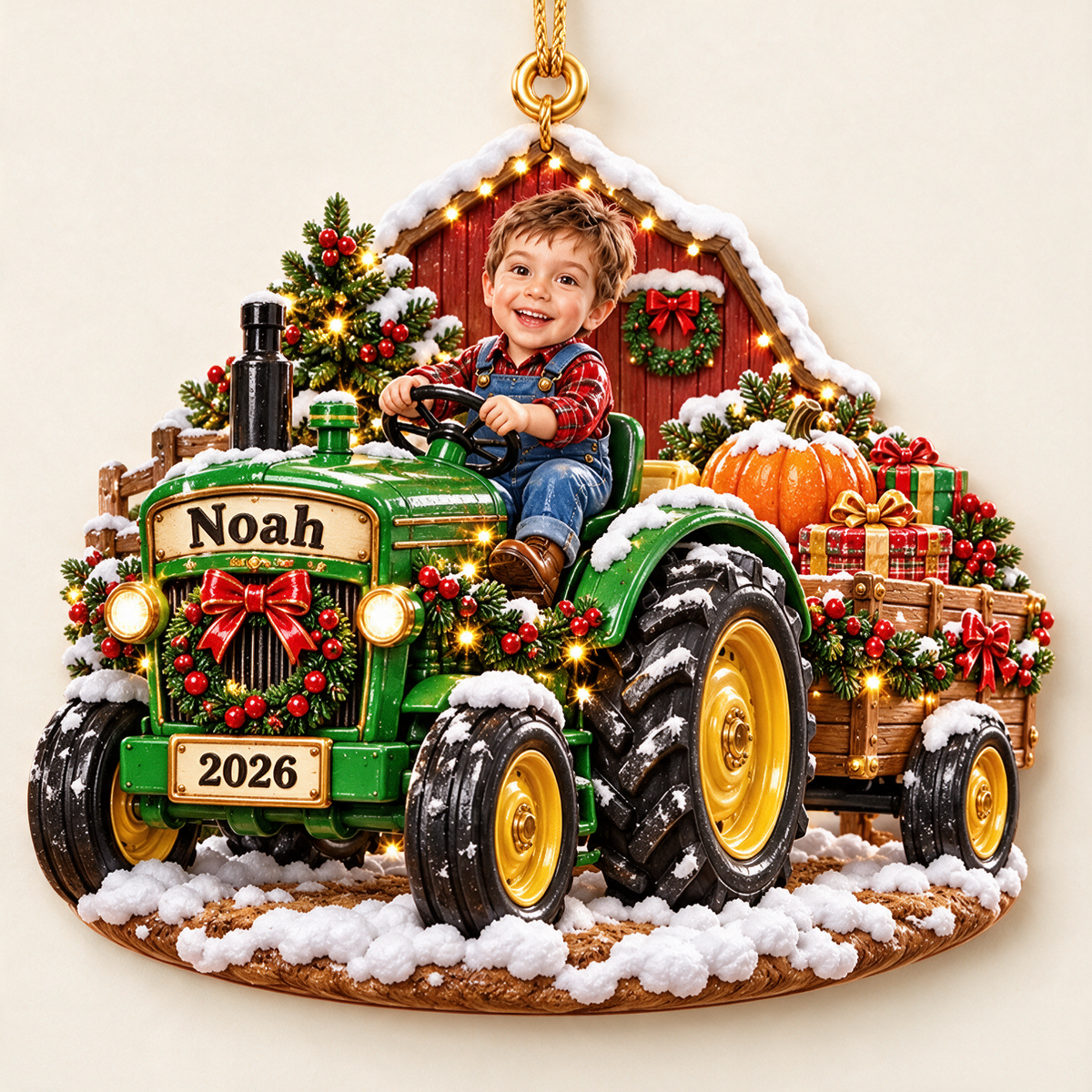 Personalized Custom Photo Tractor 3D Ornament - 2026 Christmas Gift for Boys
