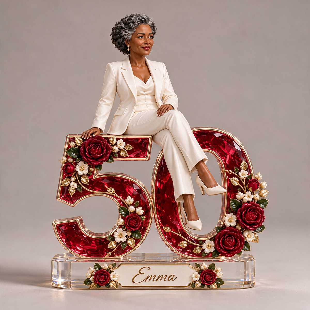 Personalized Custom Photo Ruby Rose Custom Shaped Acrylic Plaque - 50th Birthday Gift for Women