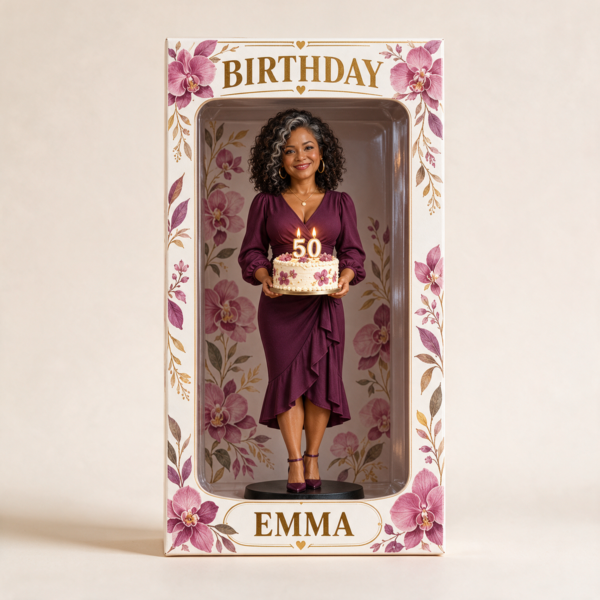 Boîte d'affichage figurine orchidée photo personnalisée - Cadeau d'anniversaire pour femmes