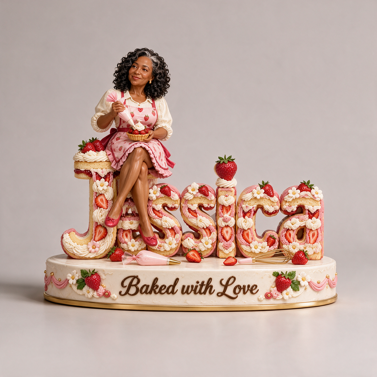 Personalized Custom Photo Strawberry Baking 3D Name Figurine - Gift for Older Women