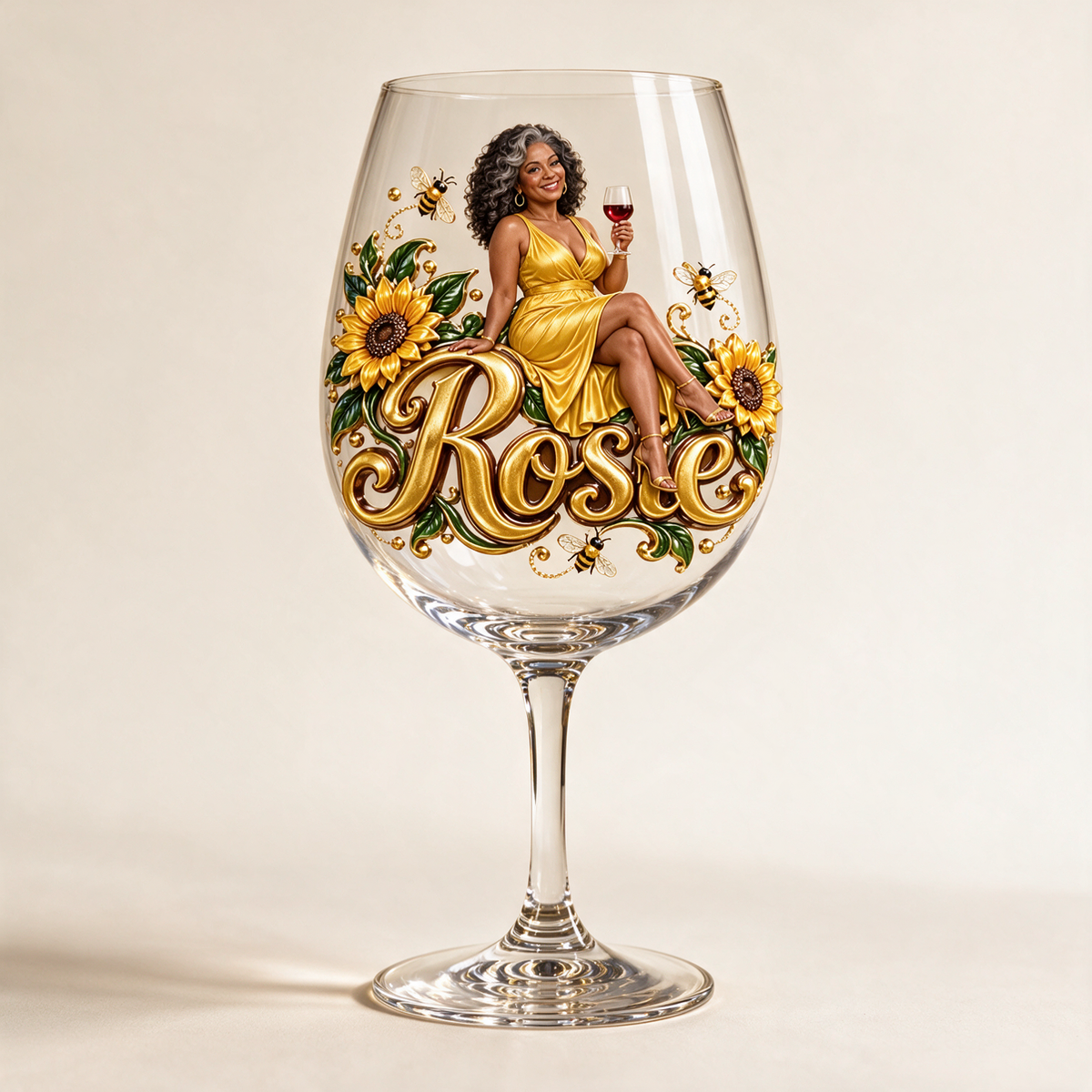 Personalized Custom Photo Sunflower Wine Glass - Gift for Older Women