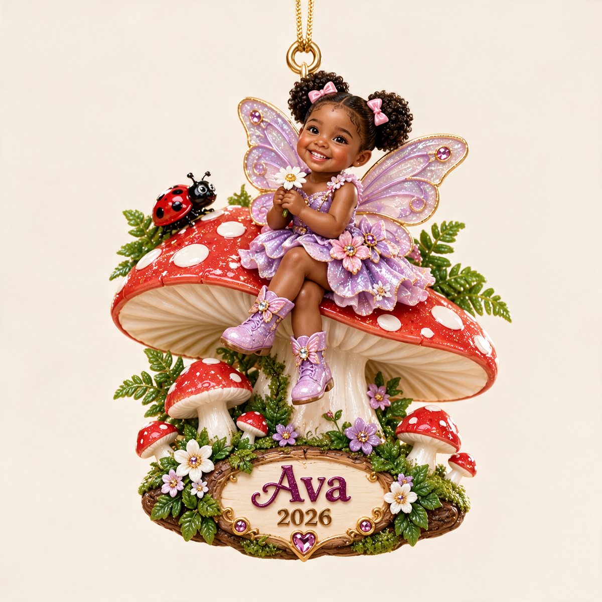Personalized Custom Photo Mushroom Fairy 3D Ornament - 2026 Christmas Gift for Little Girls