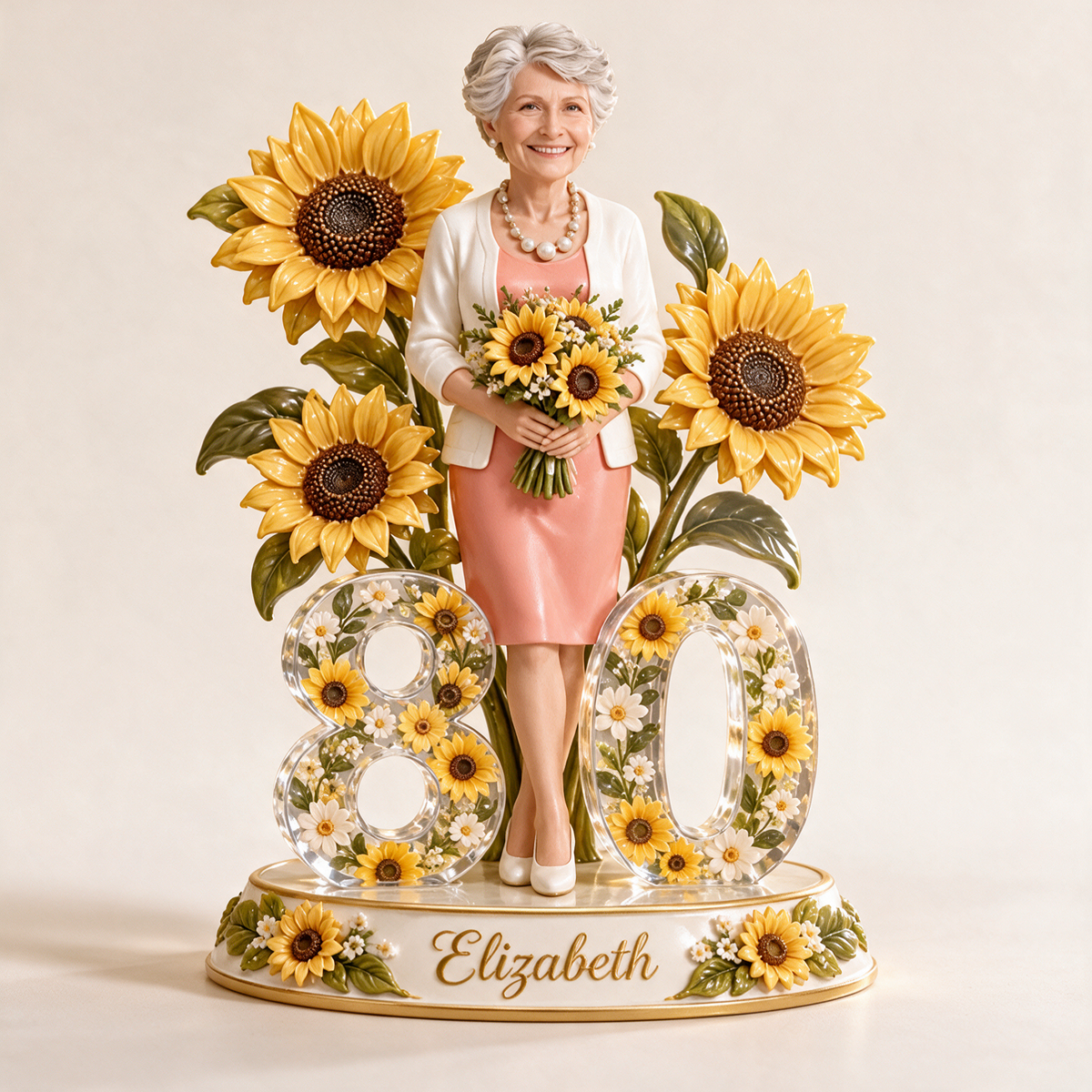 Personalized Birthday Figurine - Custom Portrait, Sunflower Keepsake Gift