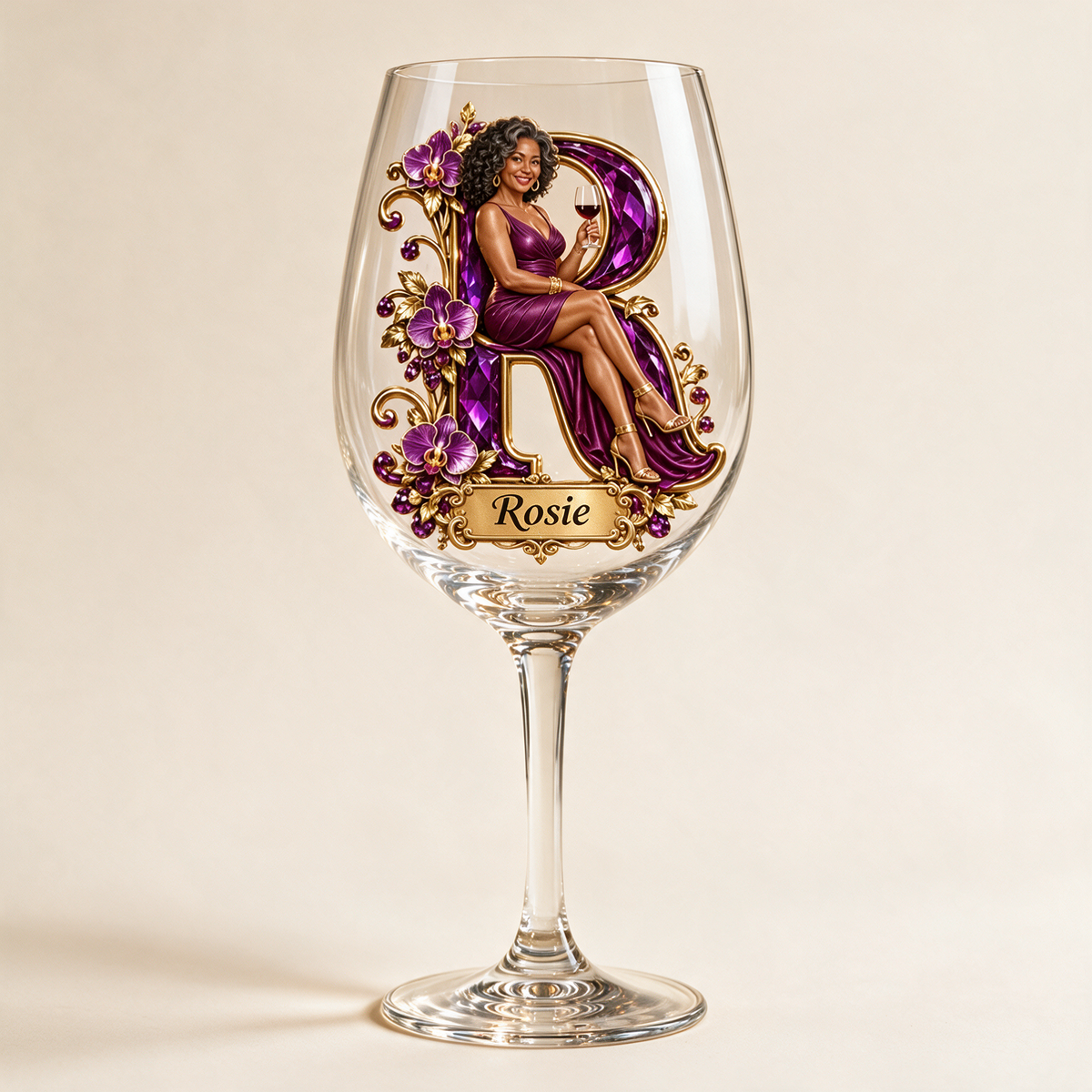 Personalized Custom Photo Orchid Wine Glass - Gift for Older Women