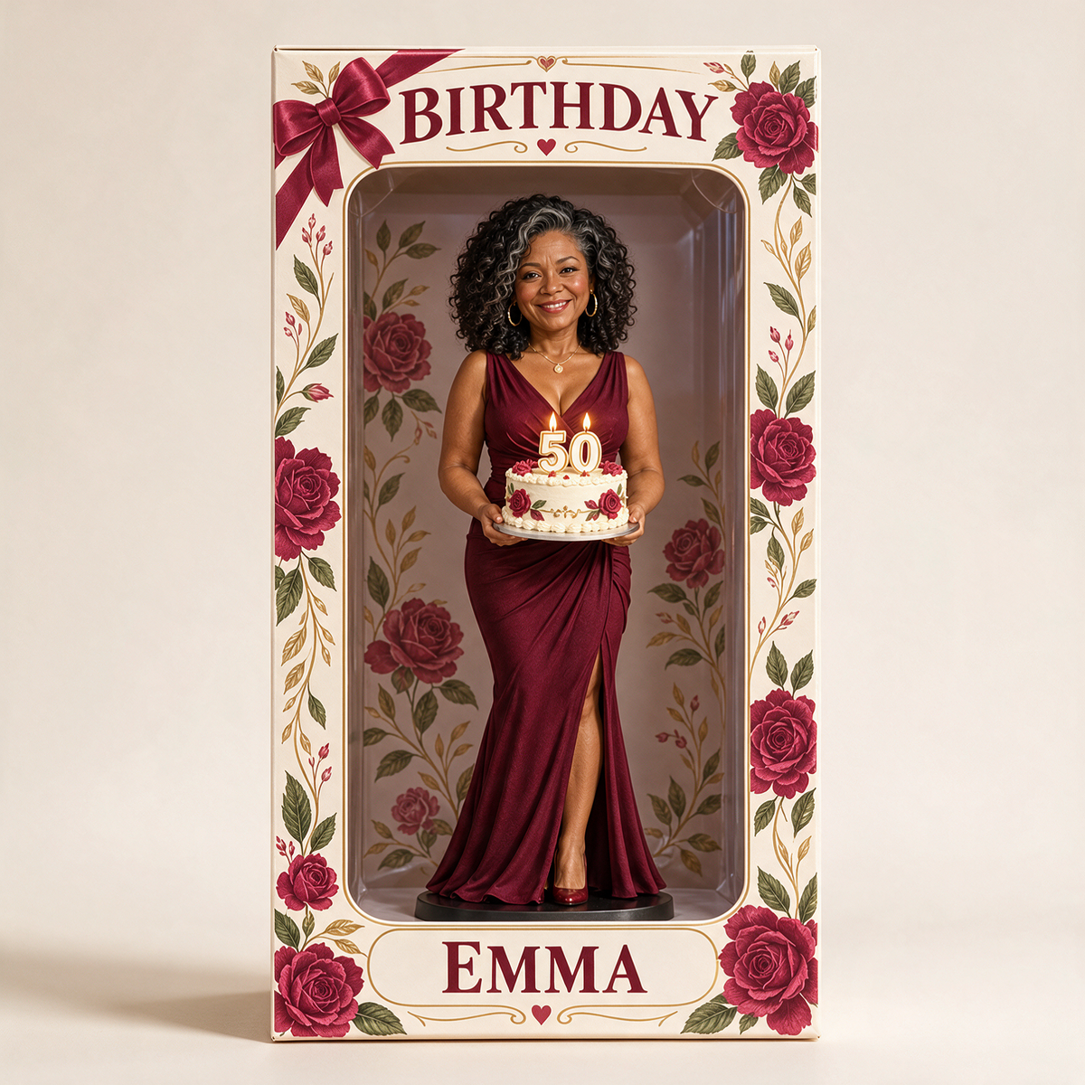 Boîte d'affichage en figurine de rose rouge personnalisée - Cadeau d'anniversaire pour femmes