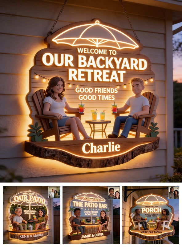 Personalized Couple Backyard LED Light Acrylic Sign Patio Home Decor