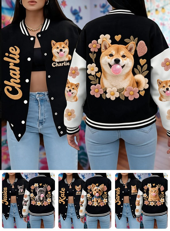 Personalized Tan White Adult Shiba Inu Varsity Jacket Casual Streetwear