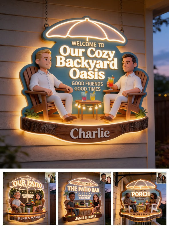 Personalized Gay Couple Backyard LED Acrylic Sign Patio Home Decor
