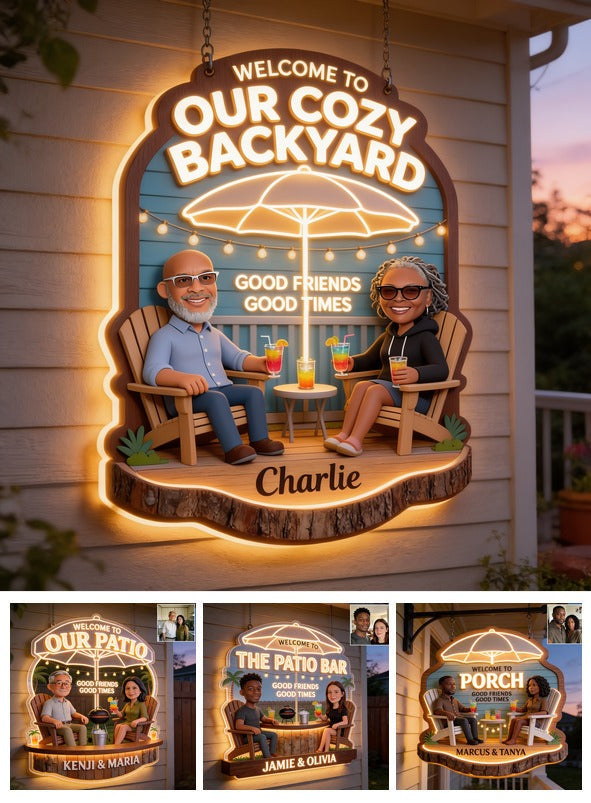 Personalized Middle-Aged Black Couple Backyard LED Light Acrylic Sign Patio Decor