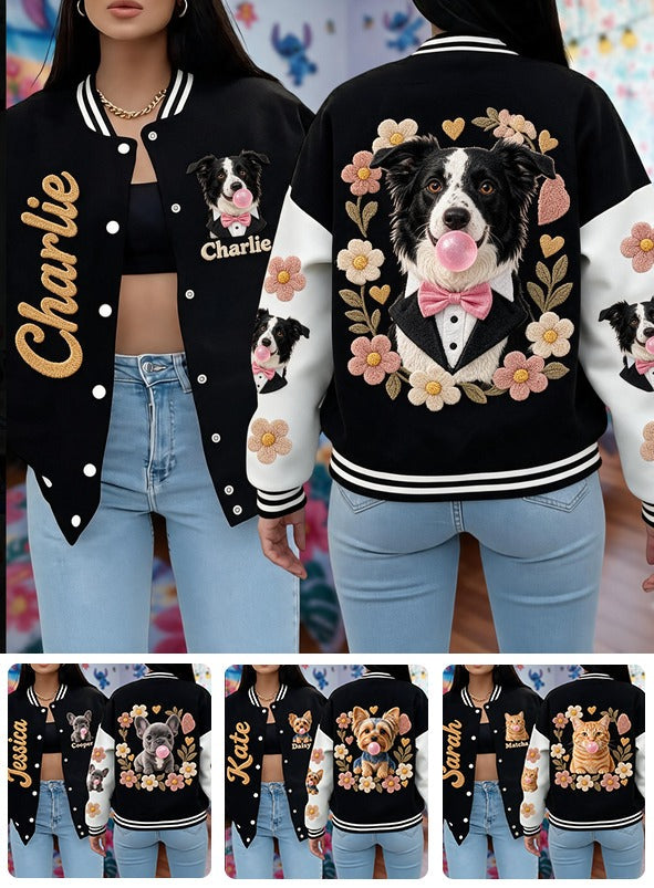 Personalized Black and White Border Collie Varsity Jacket Dog Lover Gift