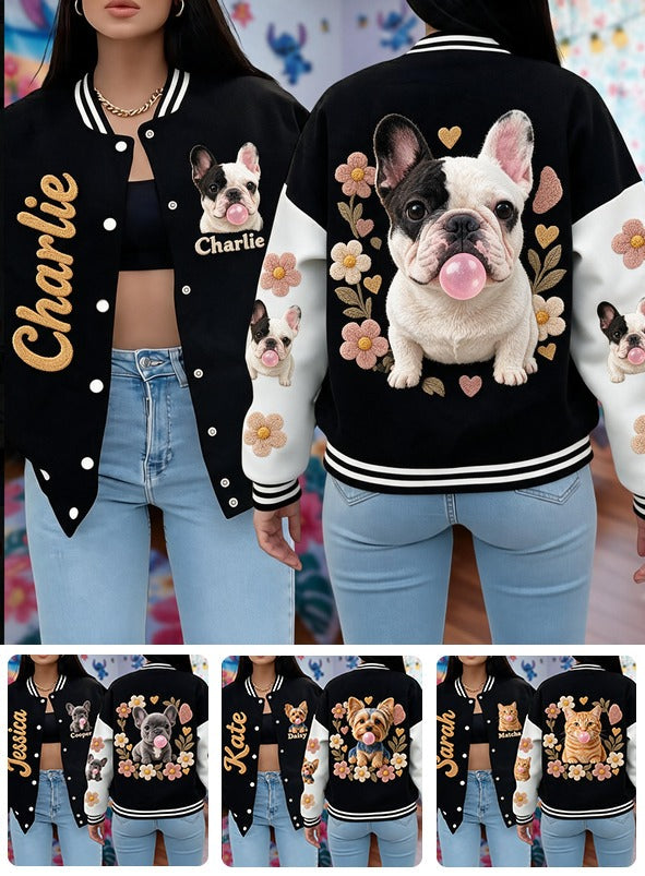 Personalized Black and White French Bulldog Varsity Jacket Dog Lover Gift