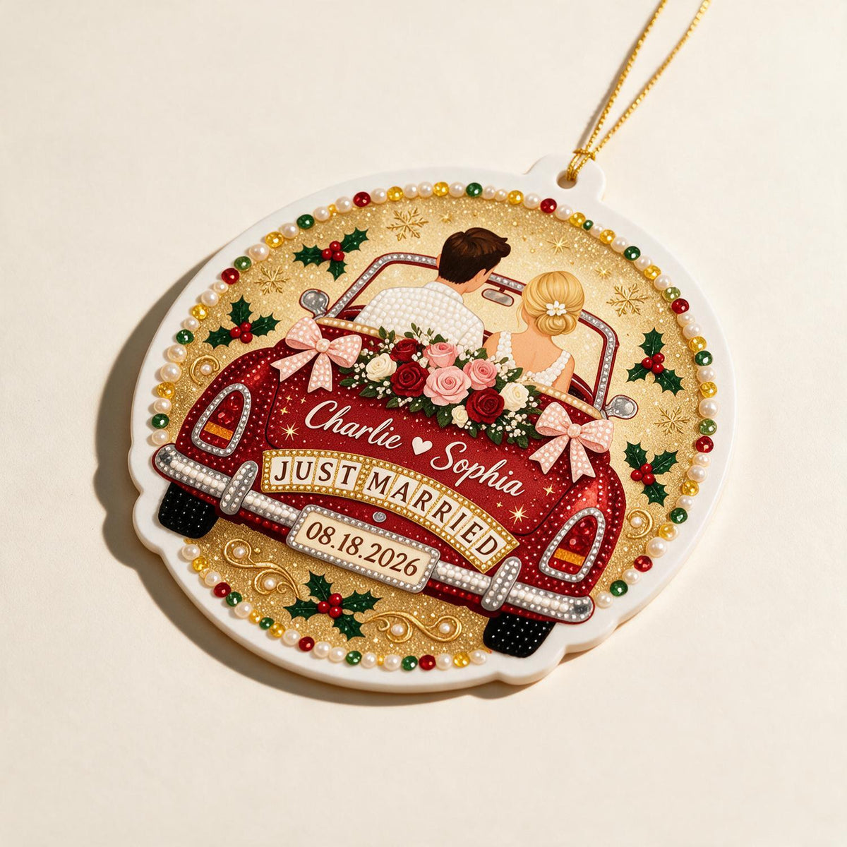 Ornement en acrylique de Noël personnalisé pour couple marié