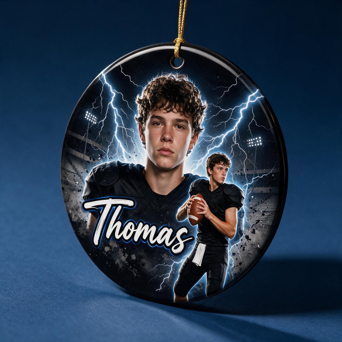 Personalized Bootleg Football Photo Ceramic Ornament, Custom Sports Gift for Athlete