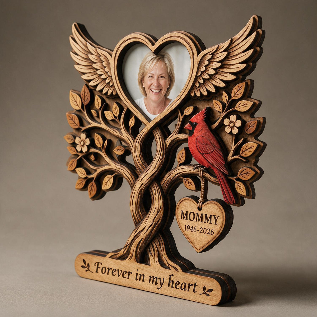 Mémorial Pour Toujours Dans Nos Cœurs - Plaque en Bois Personnalisée à 2 Couches - Cadeau de Sympathie Émotionnel pour Vos Proches