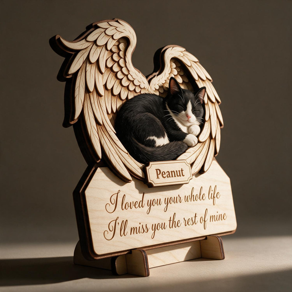Plaque Commémorative pour Chat - J'ai Aimé Toute Ma Vie - Plaque en Bois Personnalisée à 2 Couches - Cadeau de Sympathie pour Perte d'Animal