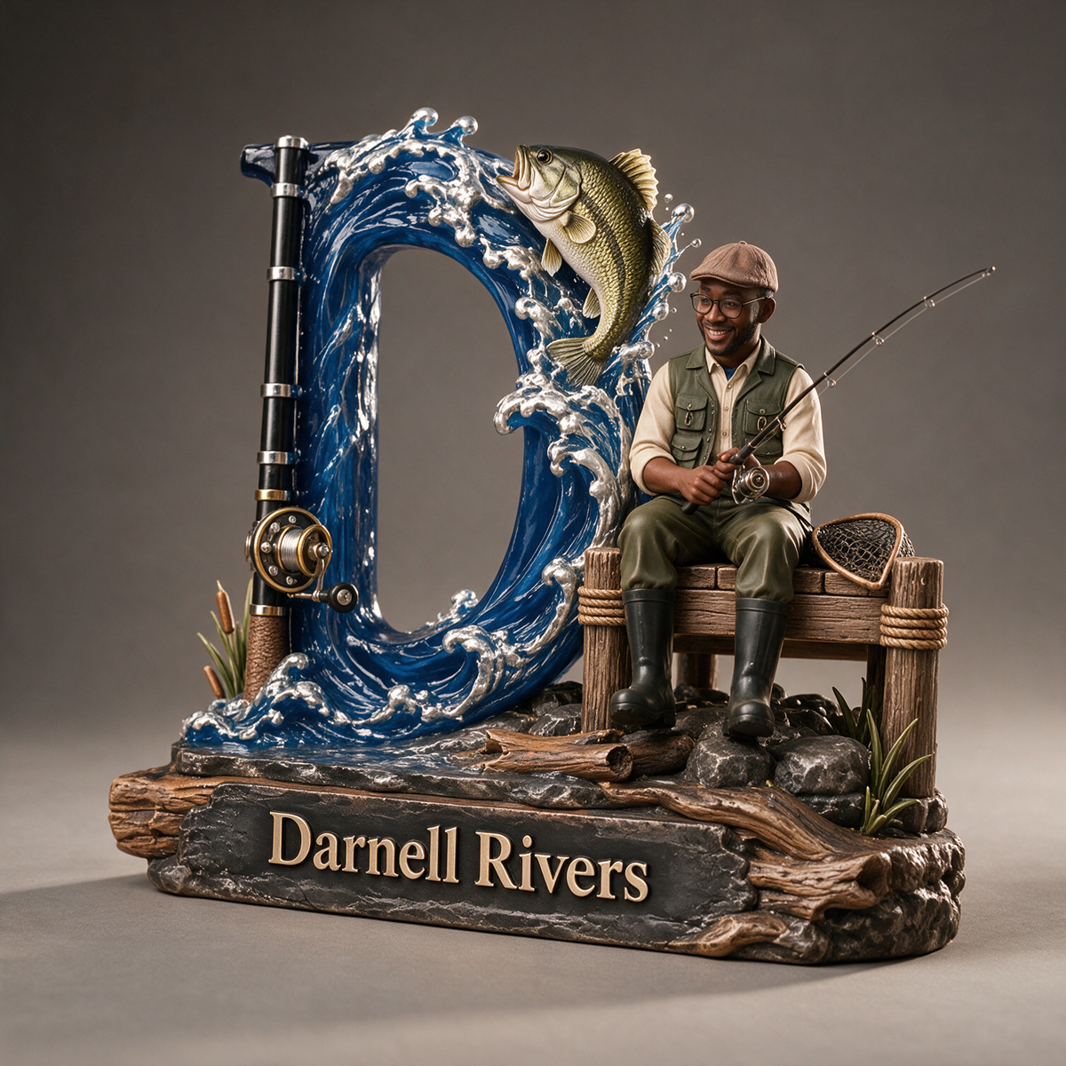 Plaque 3D Monogram de Pêche Personnalisée avec Photo et Nom