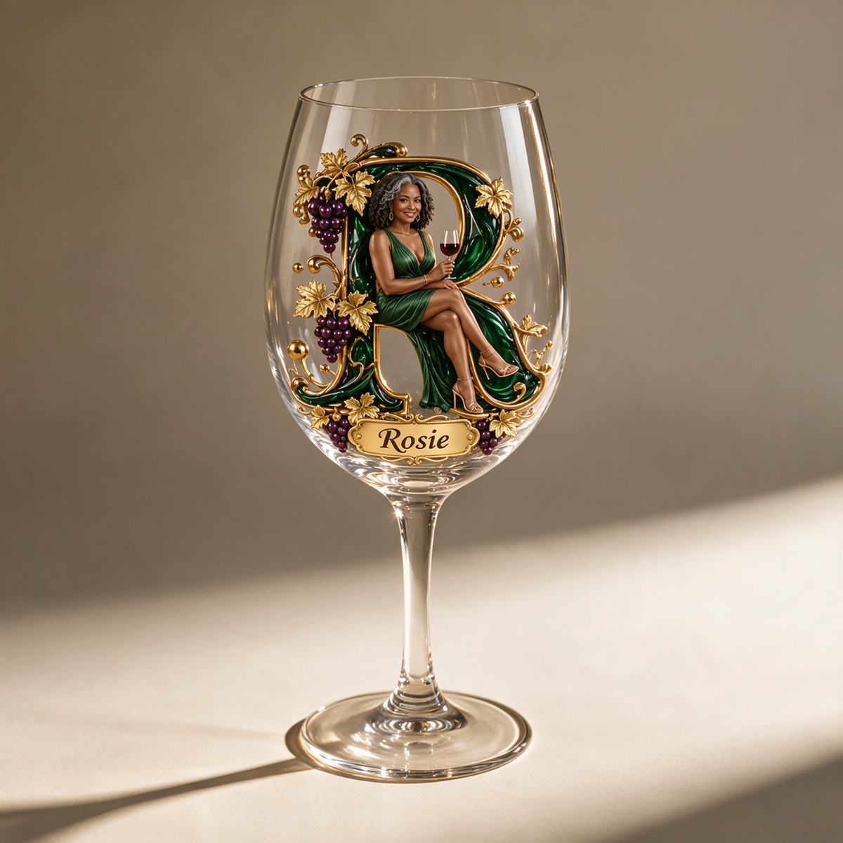 Personalized Custom Photo Vineyard Wine Glass - Gift for Older Women