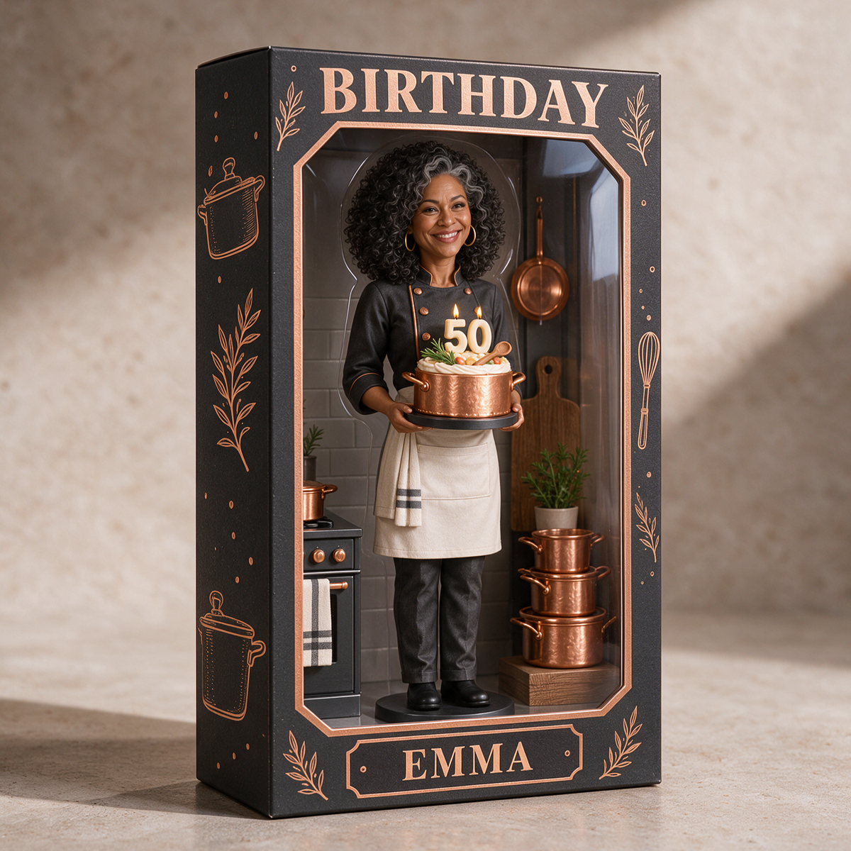 Personalized Cooking Acrylic Display Box - Copper Pot Cake Birthday Keepsake