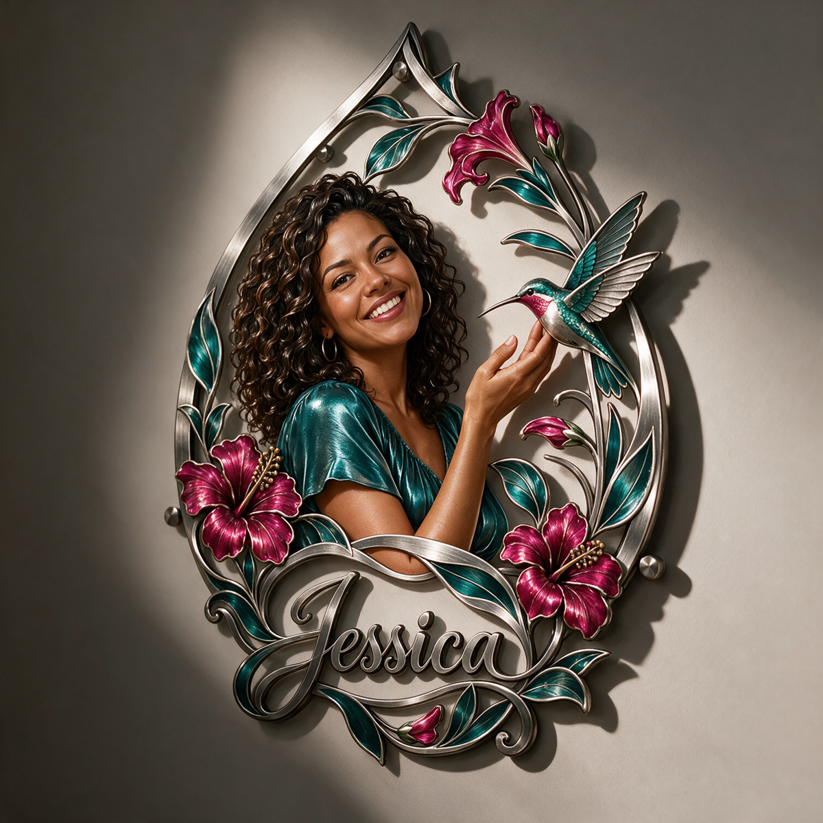 Personalized Custom Photo Hummingbird 3D Cut Metal Sign - Gift for Women