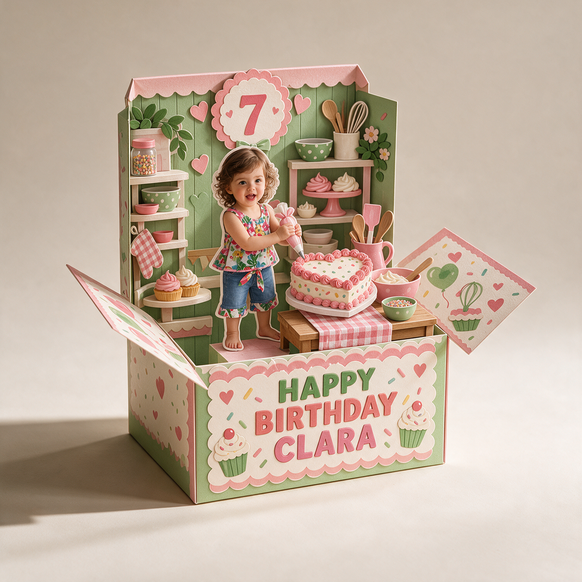 Personalized Baking Birthday Pop Up Box Card - Custom Photo Cake Decorating Keepsake