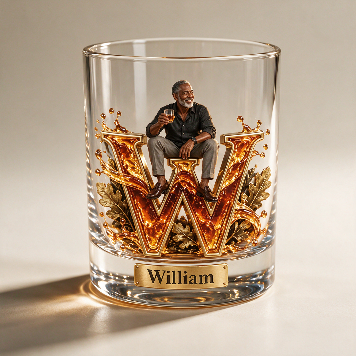 Personalized Custom Photo Whiskey Lover Monogram Whiskey Glass - Gift for Older Men
