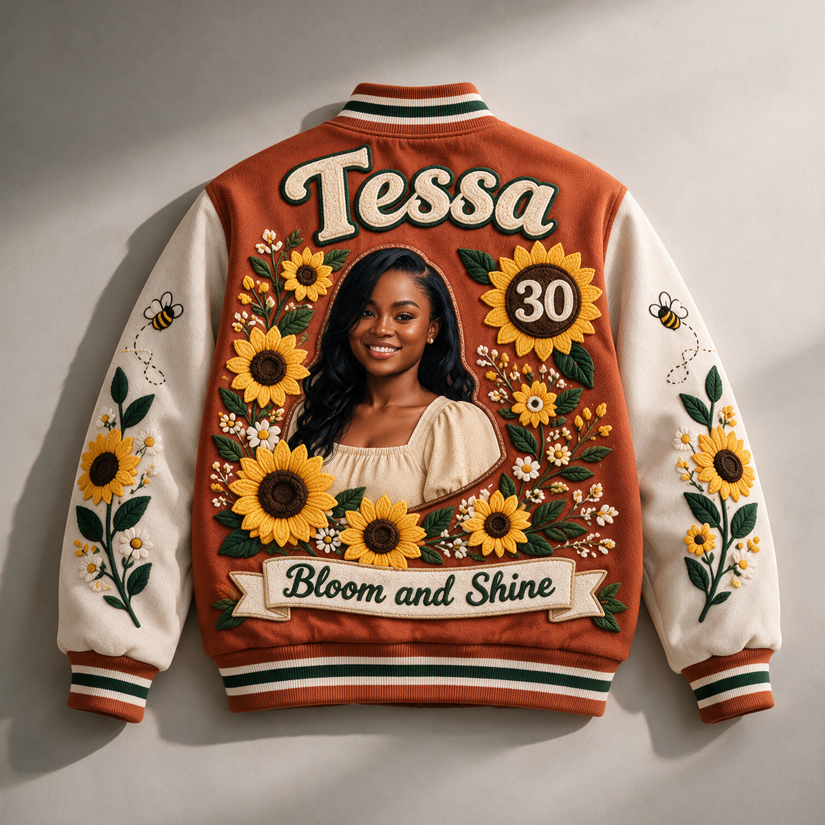 Personalized Sunflower Varsity Jacket - Birthday Photo Portrait