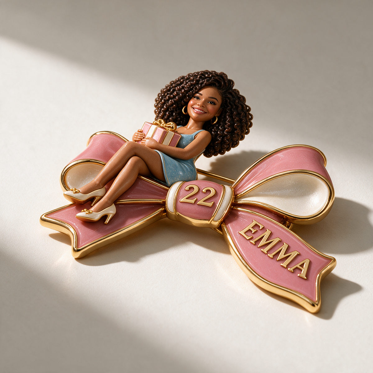 Personalized Birthday Bow Brooch - Custom Portrait, Name and Age