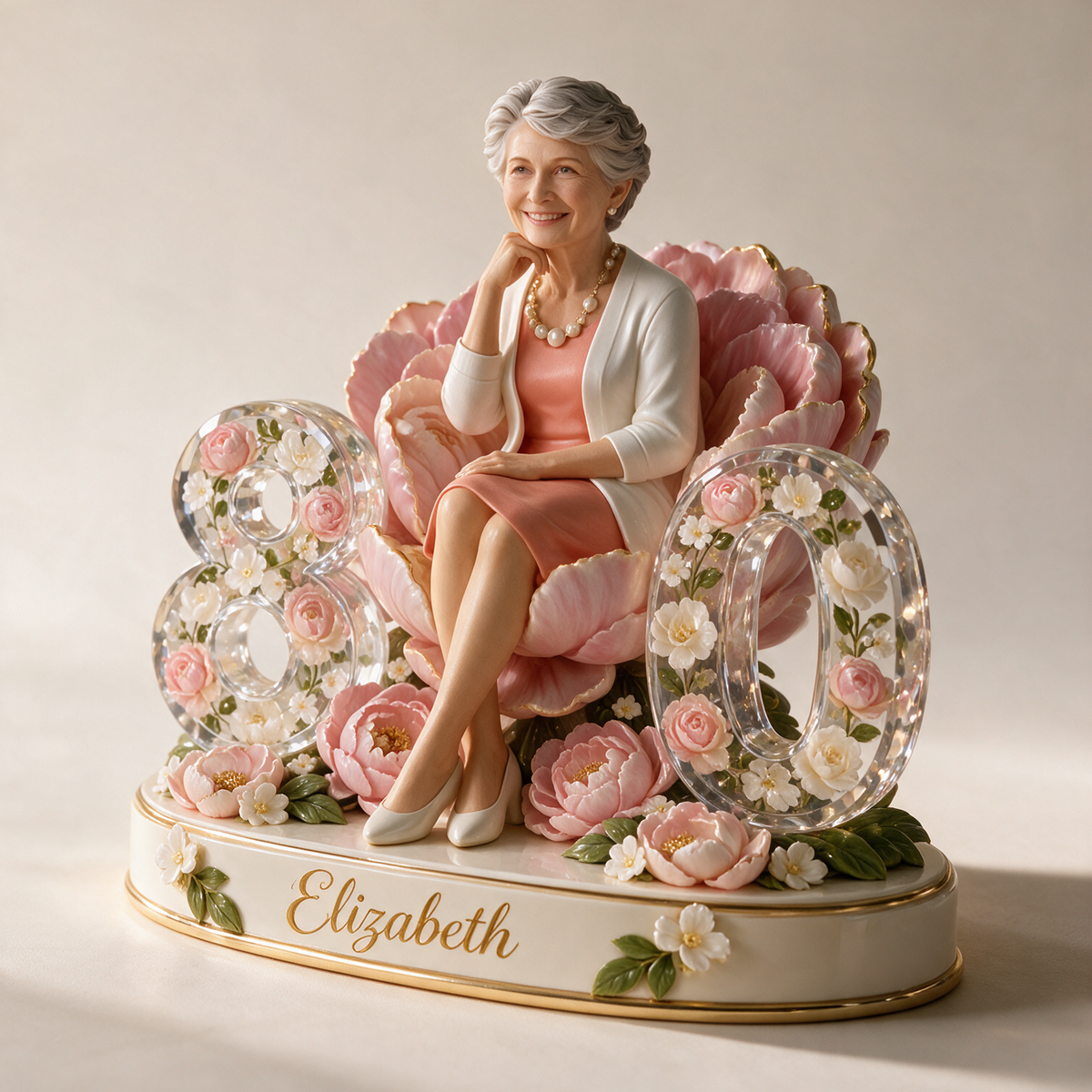 Figurine d'anniversaire personnalisée - Portrait sur mesure, cadeau souvenir Pivoine