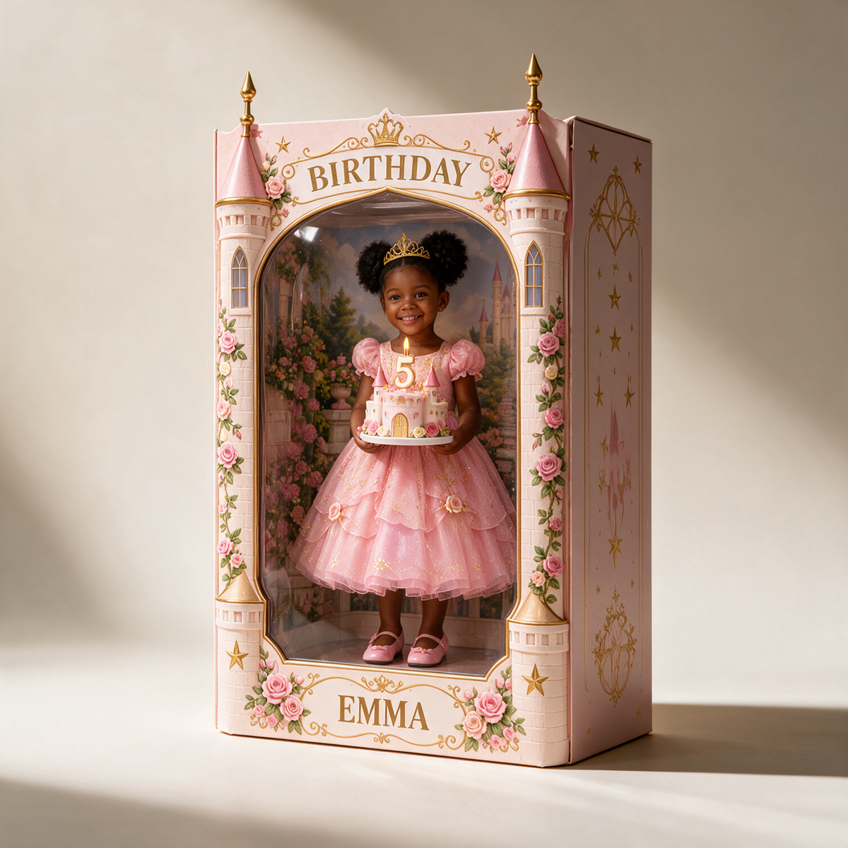 Boîte d'affichage acrylique personnalisée avec photo de château - Cadeau d'anniversaire pour filles