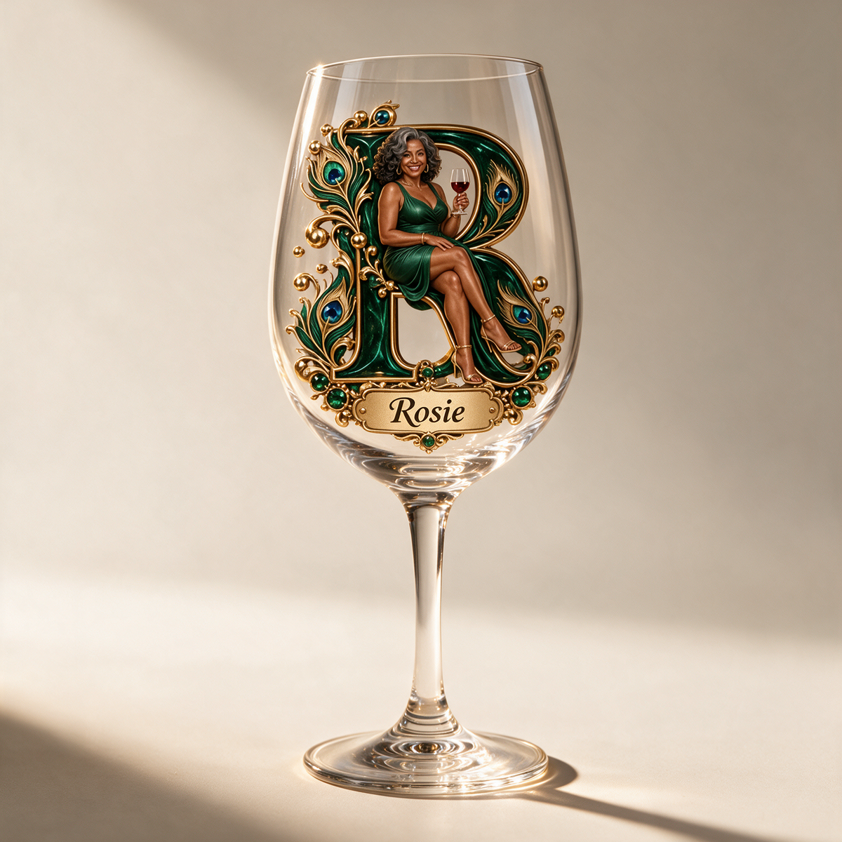 Personalized Custom Photo Peacock Wine Glass - Gift for Older Women