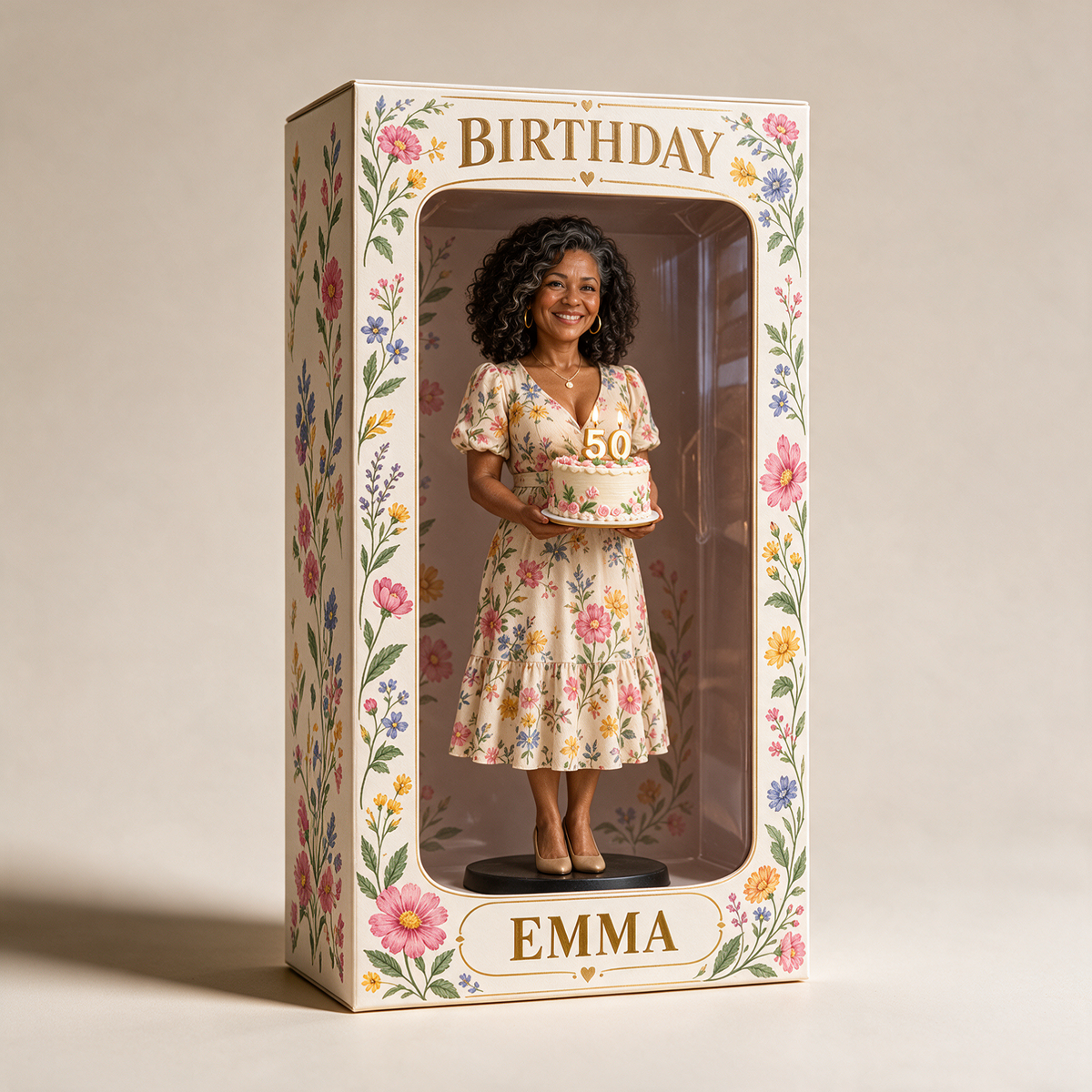 Boîte d'affichage en figurine de fleurs sauvages personnalisée - Cadeau d'anniversaire pour femmes de 50 ans