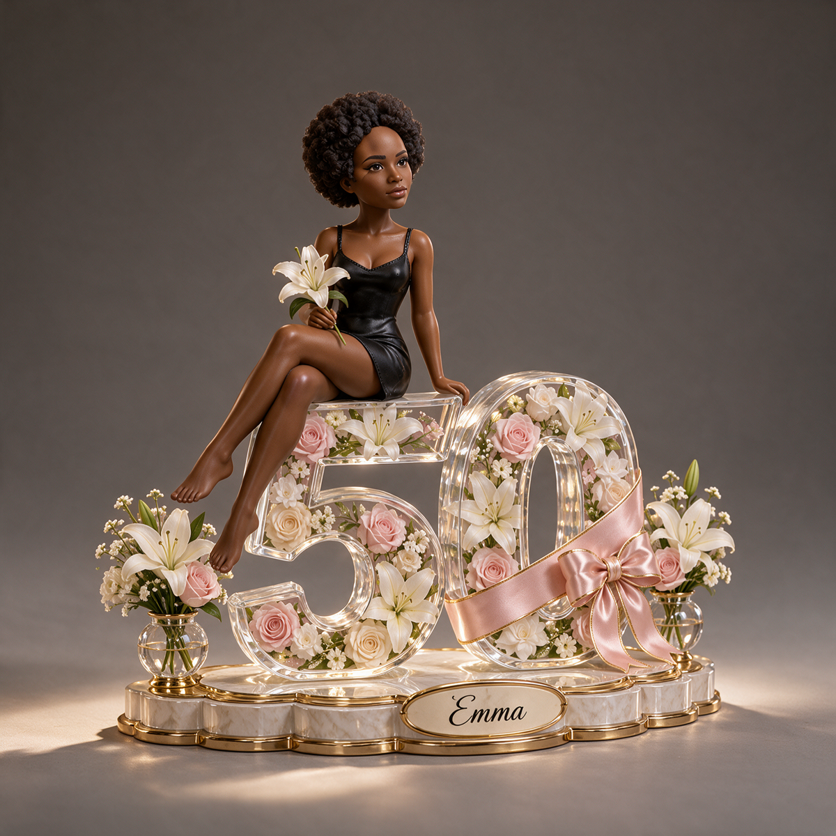 Custom Floral Number Acrylic Standee with Photo - Unique 50th Birthday Gift for Mom