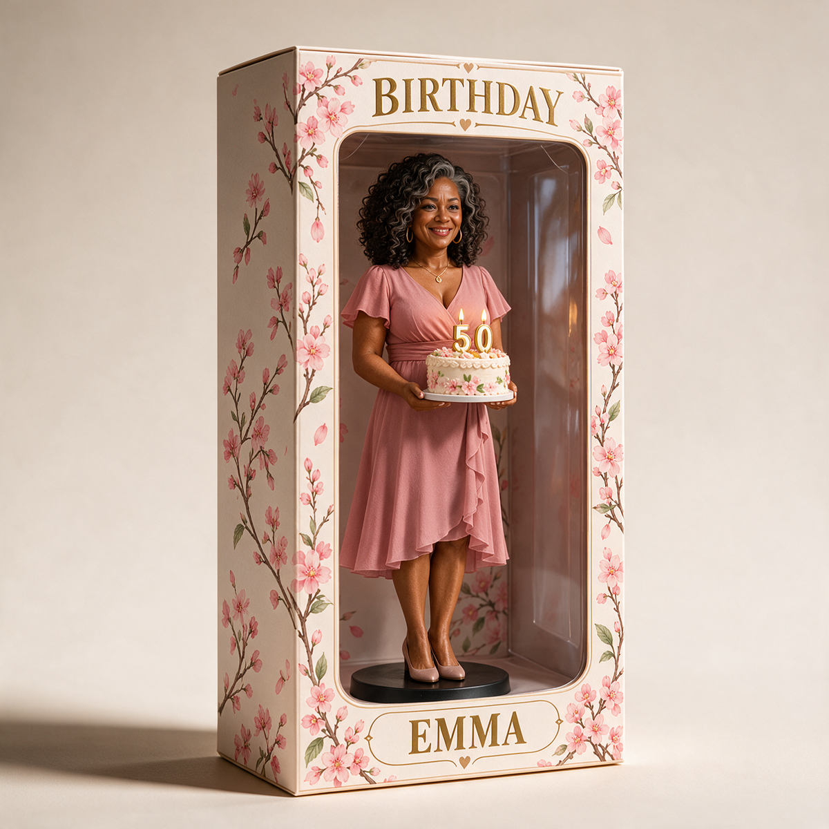 Boîte d'affichage figurine photo cerisier personnalisée - Cadeau d'anniversaire pour femmes