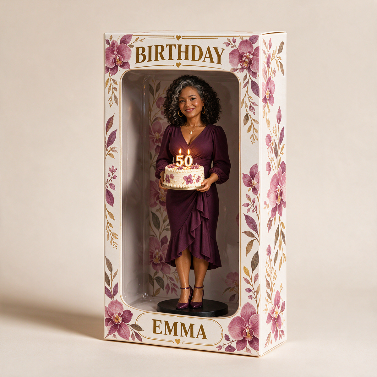 Boîte d'affichage figurine orchidée photo personnalisée - Cadeau d'anniversaire pour femmes