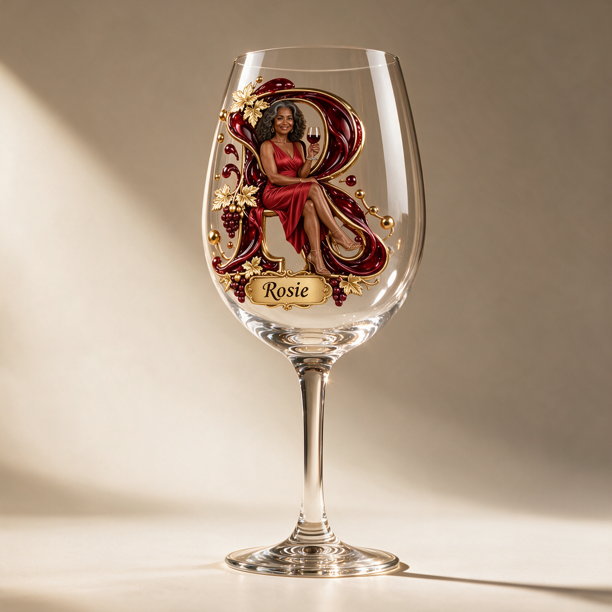 Personalized Custom Photo Wine Lover Wine Glass - Gift for Older Women