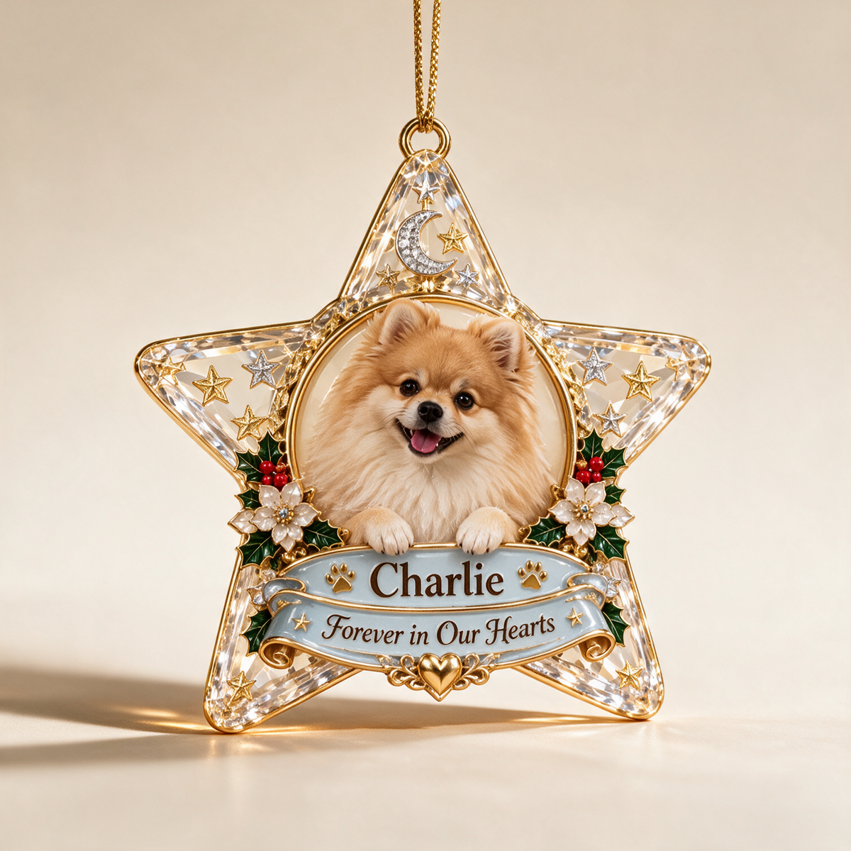 Personalized Custom Photo Pomeranian Memorial 3D Star Ornament - Christmas Dog Lover Gift