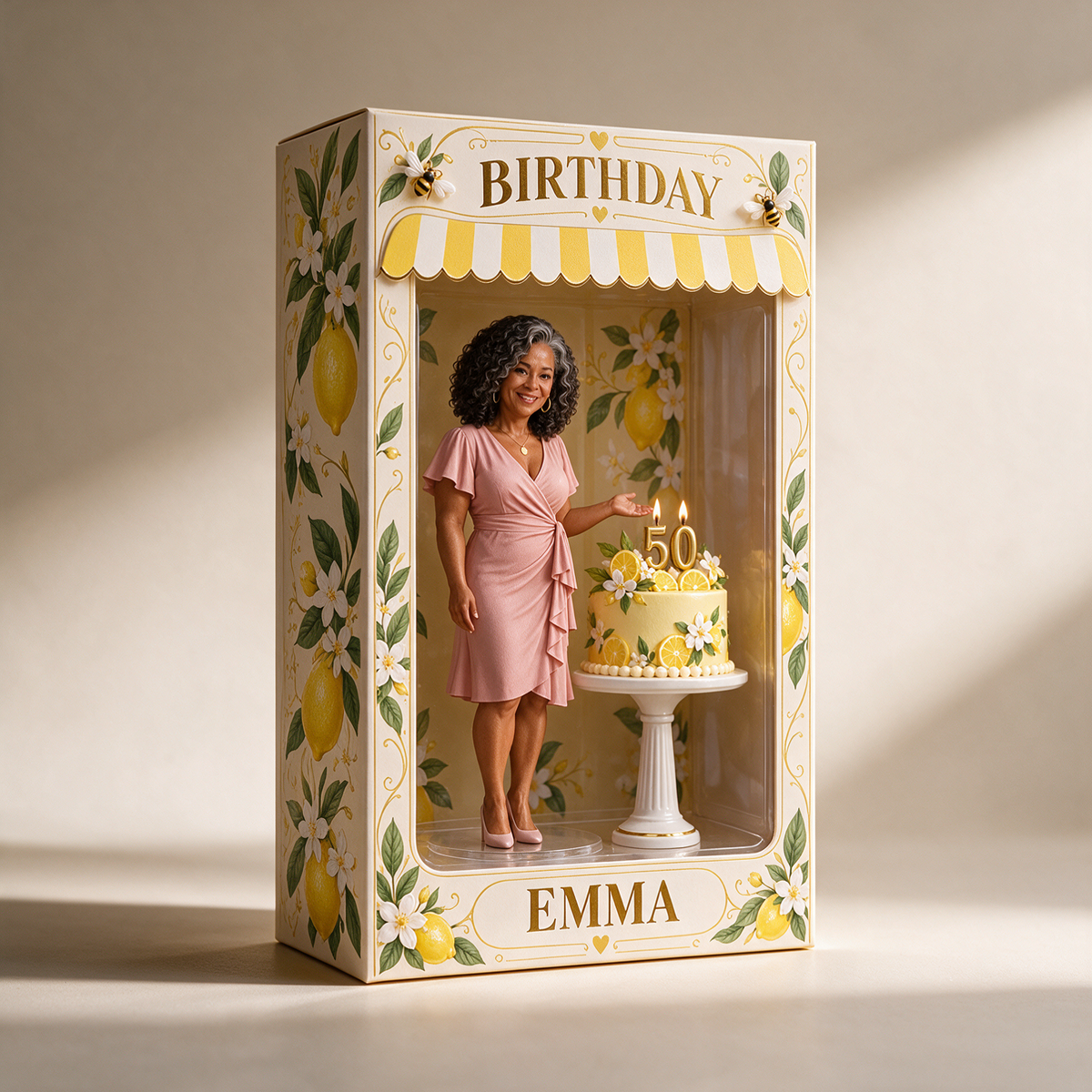Personalized Custom Photo Lemon Blossom Figurine in Acrylic Display Box - 50th Birthday Gift for Women
