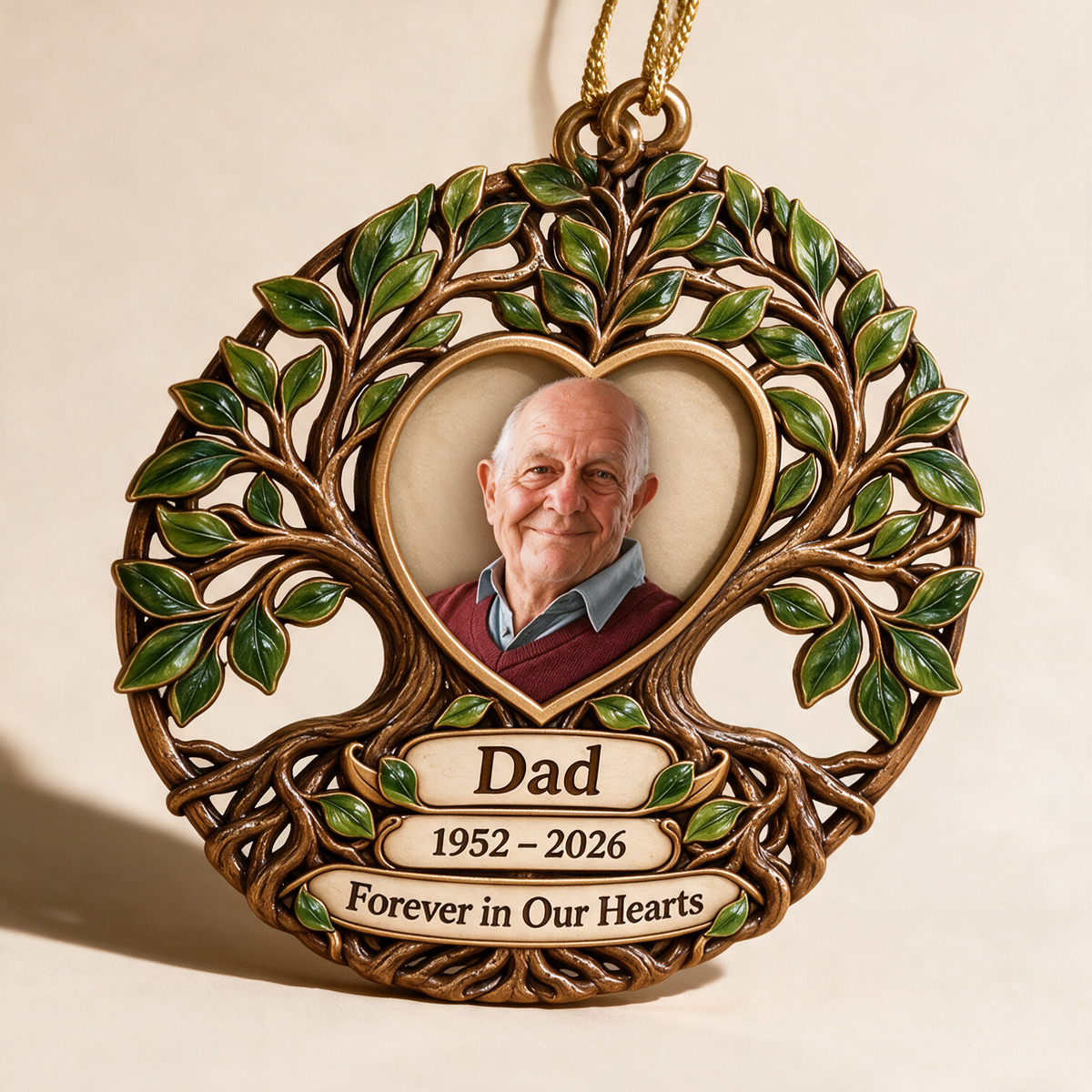 Personalized Custom Photo Dad Memorial Tree of Life Layered Wood Ornament - Christmas Remembrance Keepsake