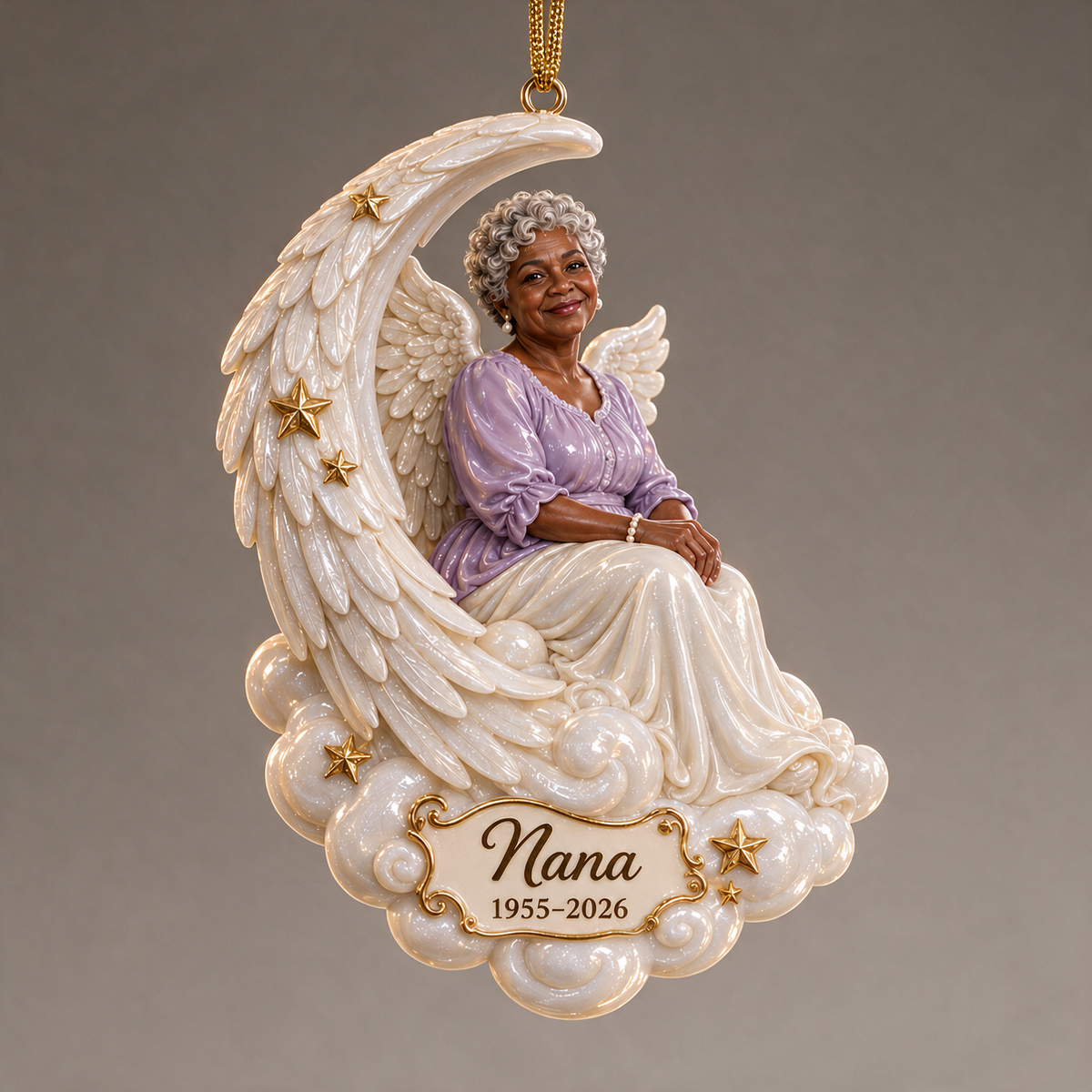 Personalized Custom Photo Crescent Moon Angel Memorial 3D Christmas Ornament - Grandmother Remembrance Keepsake