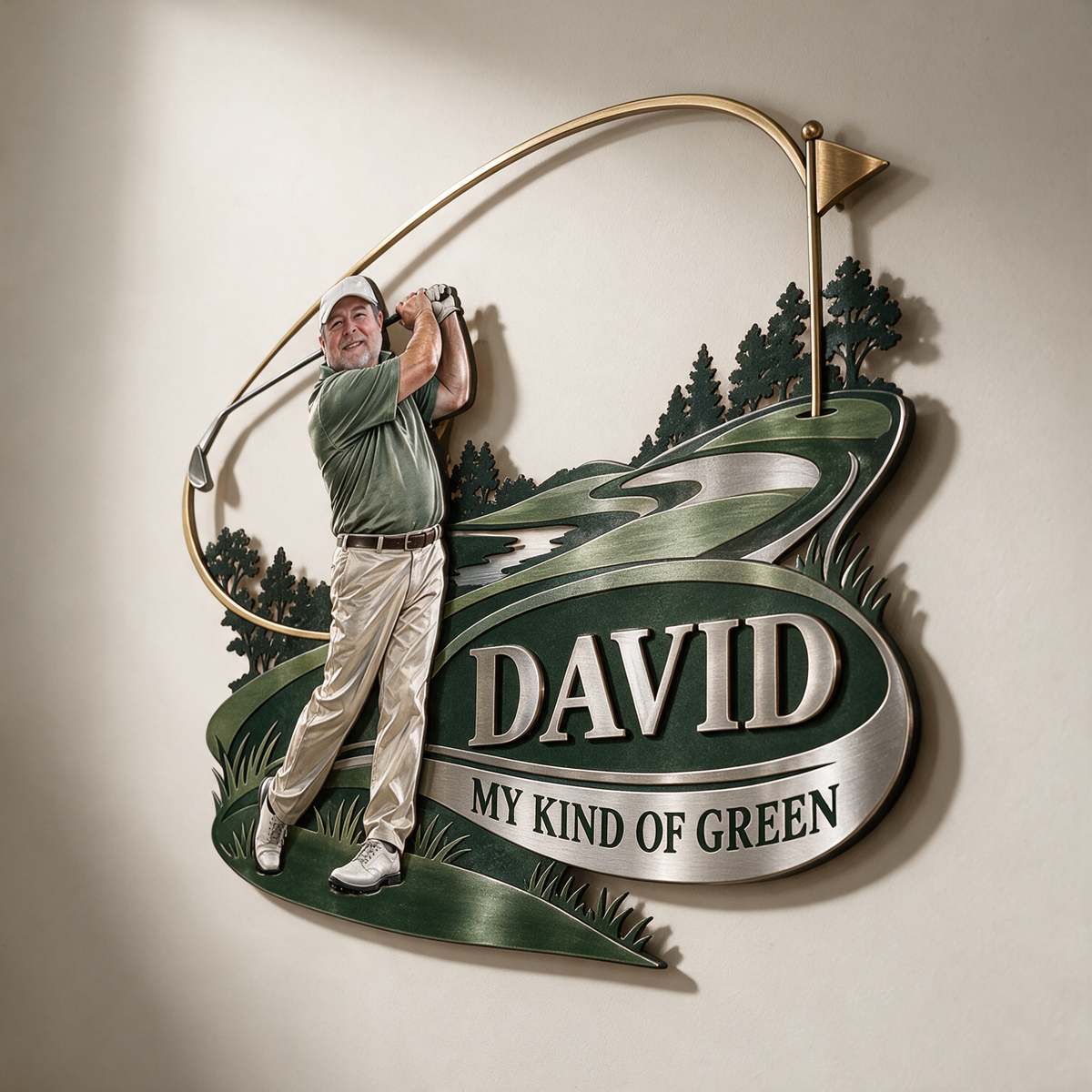 Art Mural Métallique de Golf Personnalisé - Portrait et Nom, Décor de Golfeur
