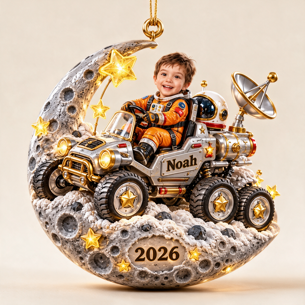 Personalized Custom Photo Moon Rover 3D Ornament - 2026 Christmas Gift for Boys